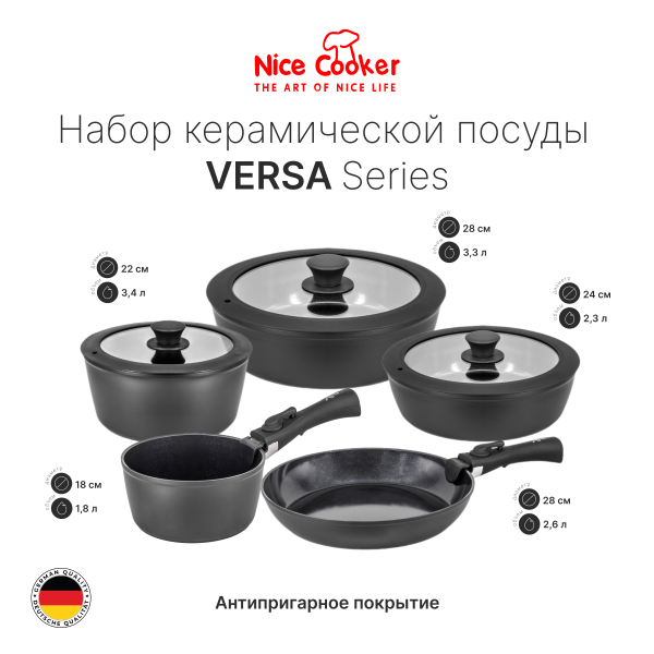 Набор керамической посуды Nice Cooker VERSA Series чёрный