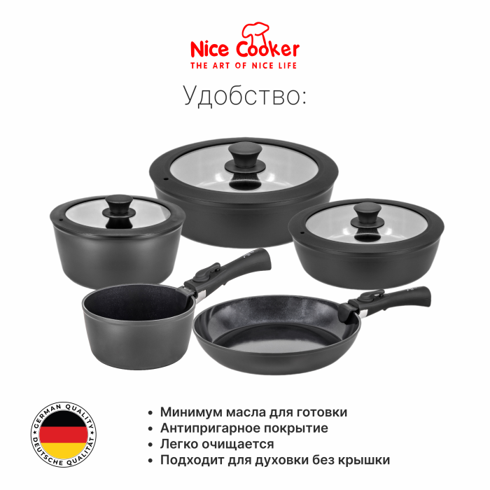 Набор керамической посуды Nice Cooker VERSA Series чёрный